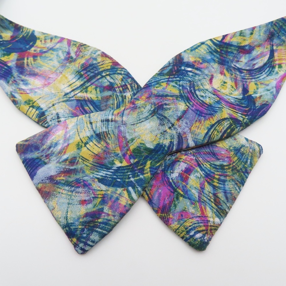 Beau Tie Bow Tie Purple Blue Yellow 2.5" Wide Self Tie Silk USA